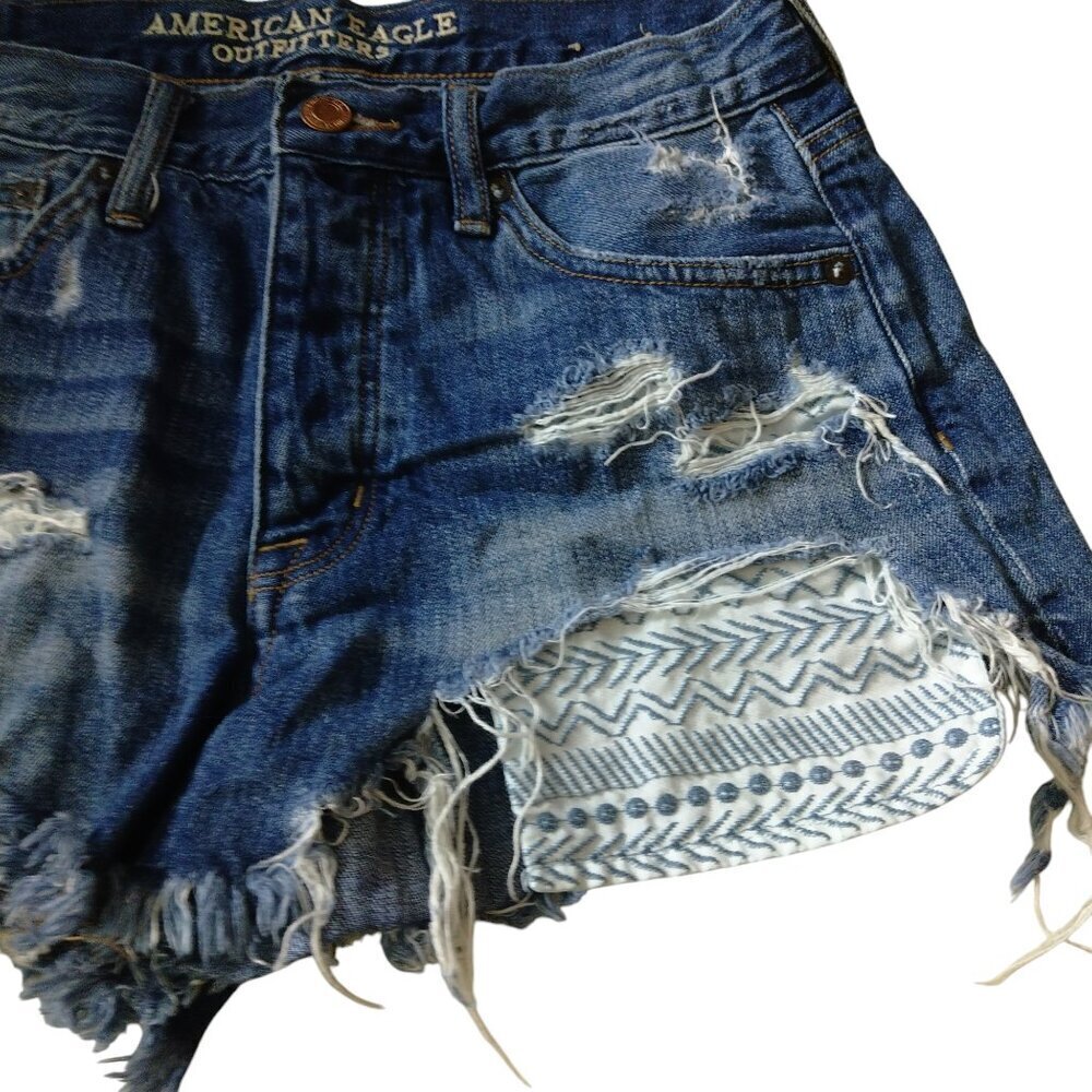 American Eagle Vintage Hi-Rise Festival Women's Size 4 Distressed Denim Shorts - Picture 3 of 6